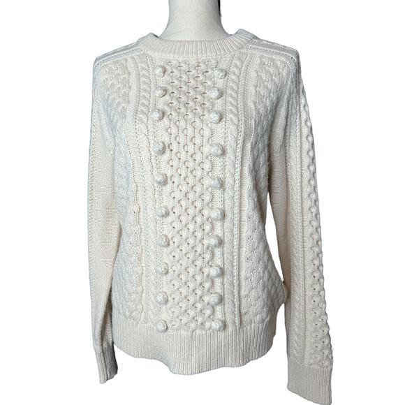 J. Crew Cable Knit Chunky Sweater in Cream Nylon Lambswool Blend Size M - Picture 1 of 5